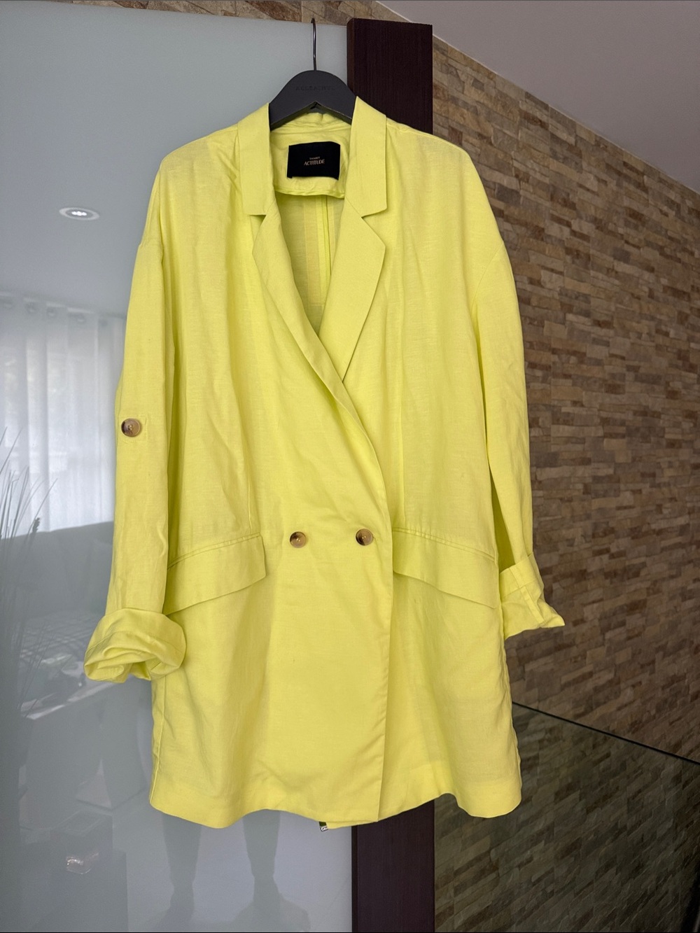 Linen-Blend Yellow Women's Blazer Coat by Twinset